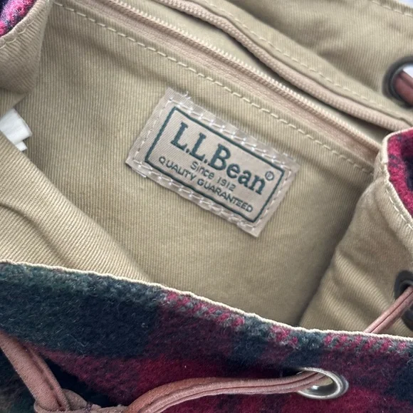 Vintage LL Bean Wool and Leather Small Bag Plaid - Picture 3 of 6